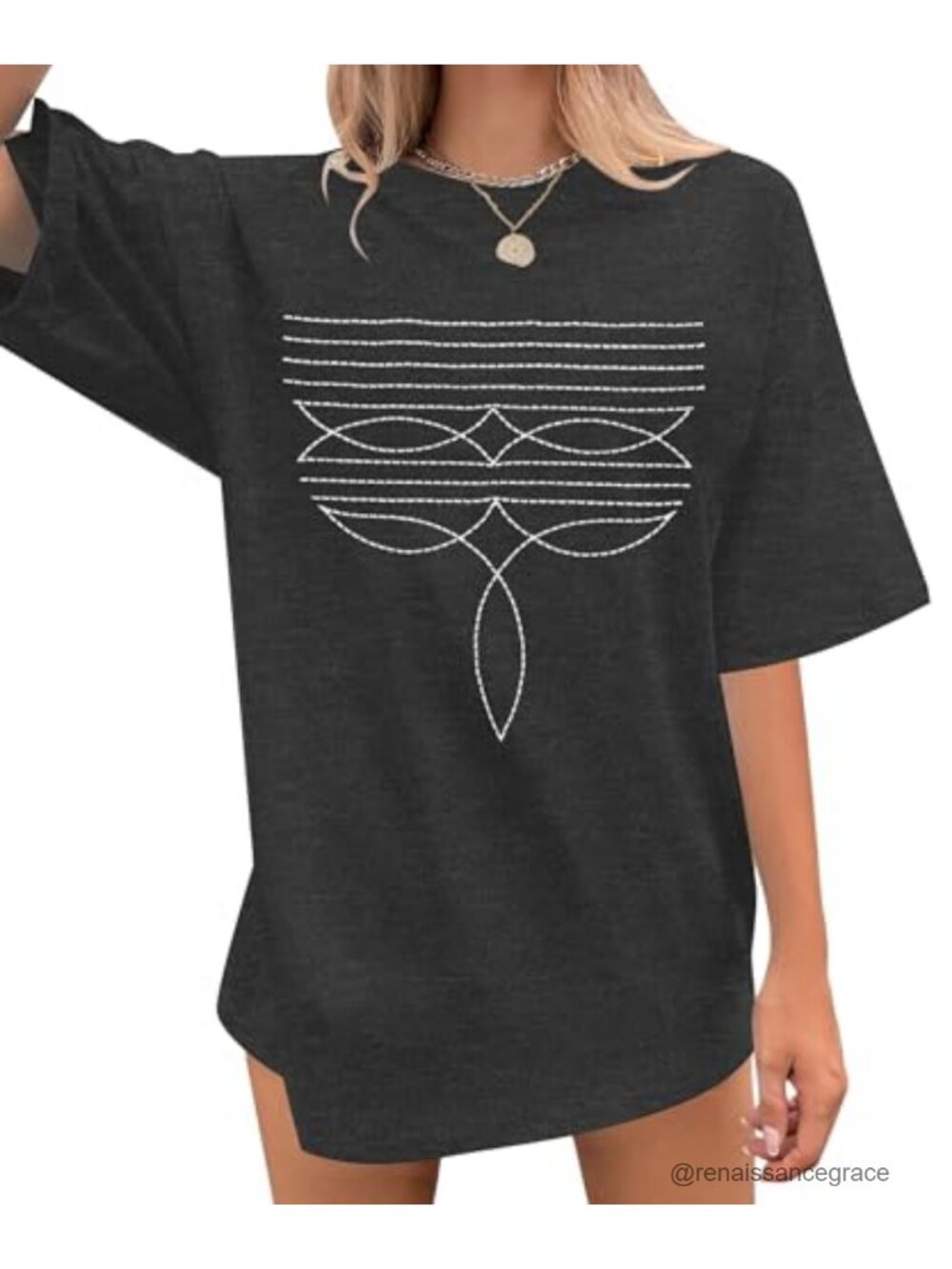 Western Shirt Women Cowgirl Embroidery Oversized Crew Neck Short Sleeve Cotton